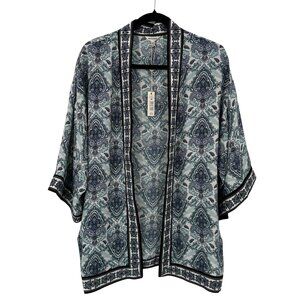 Max Studio Womens Blue Multi Paisley Kimono Cardigan Open Front Lightweight M